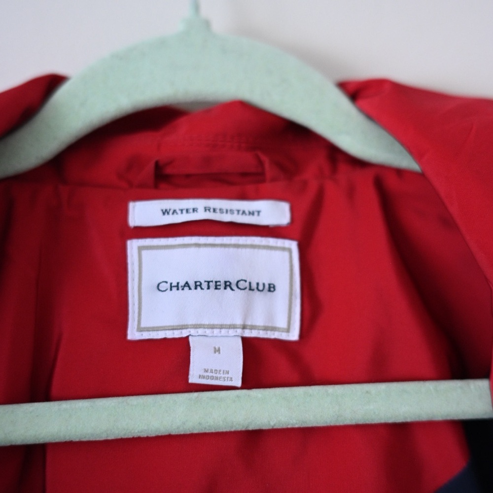 Charter Club Women’s Medium Red and Navy Striped Water Resistant Utility Jacket - Picture 2 of 12